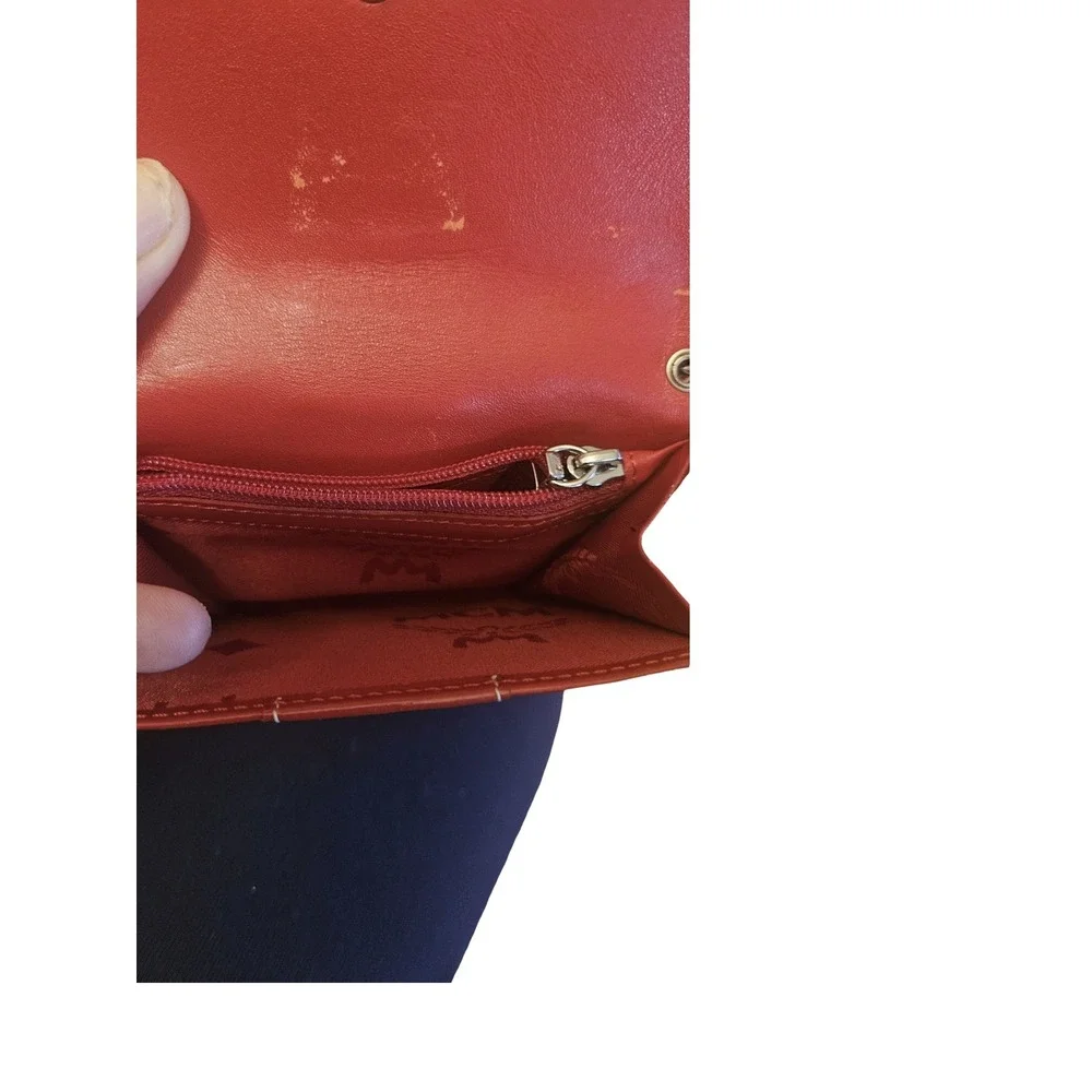 MCM Munchen Red Patent Leather Bifold Wallet with Logo Plaque and Box